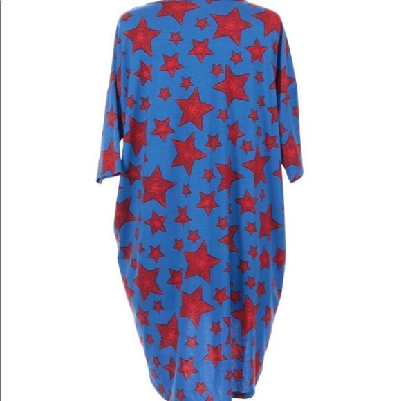 LuLaRoe Irma Americana Star Pattern Hi-lo Tunic Shirt Blue Red - Picture 2 of 3